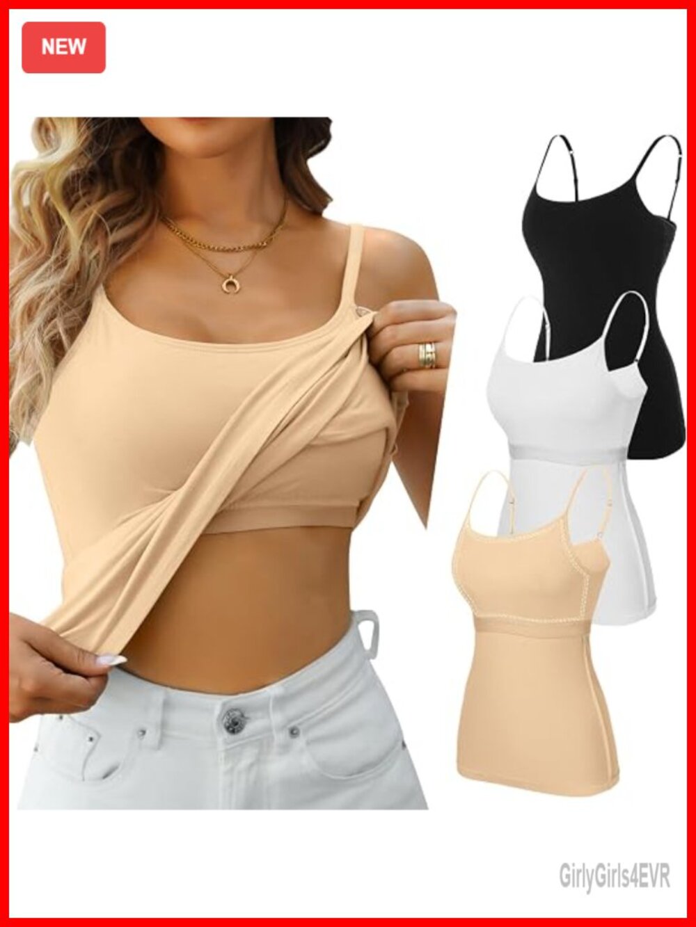 Cotton Non Padded Shelf Bra Camisole Tank Top 3 Pack - Picture 1 of 7
